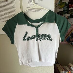 Green and White Polo cropped Shirt